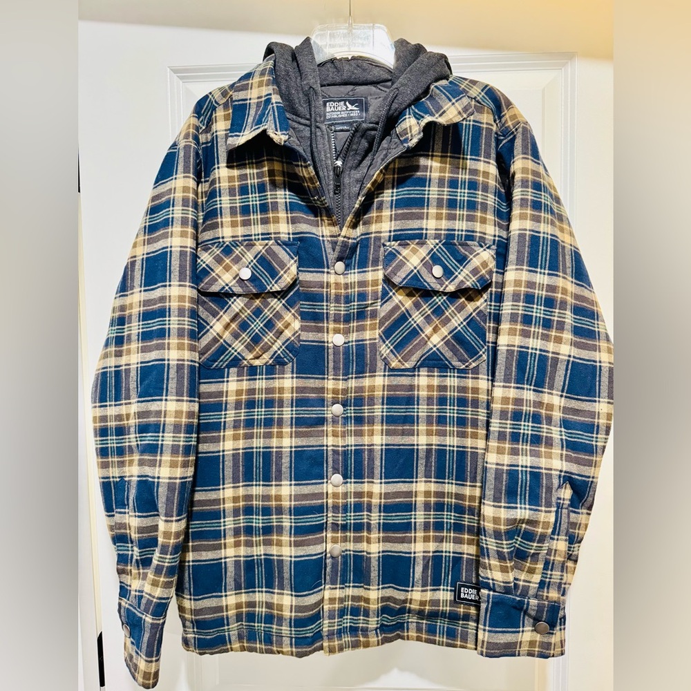 Eddie Bauer Quilted Plaid Hooded Shirt Jacket NWT